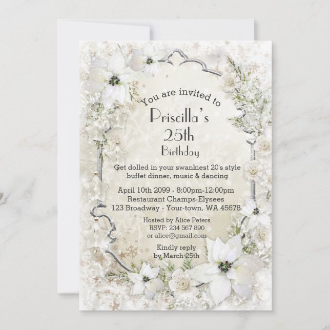 Any age Birthday party,Winter Wonderland,white Invitation (Front)