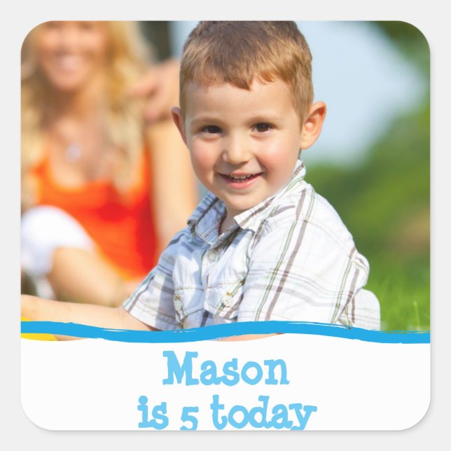 Any Age Birthday Personalised Photo Square Sticker (Front)