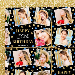 Any Age Birthday Photo Collage Purple 30th Wrapping Paper