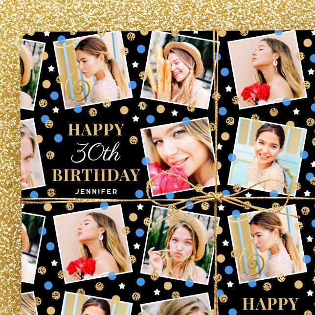 Any Age Birthday Photo Collage Purple 30th Wrapping Paper (Creator Uploaded)
