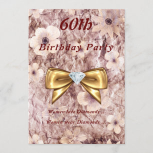 Any Age Birthday Pink Rose Gold  Diamond Bow Invitation