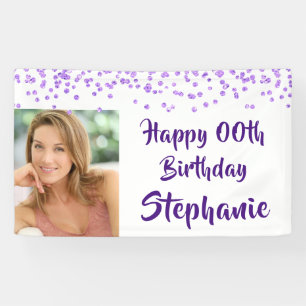 Any Age Birthday Purple Confetti Handwritten Photo Banner