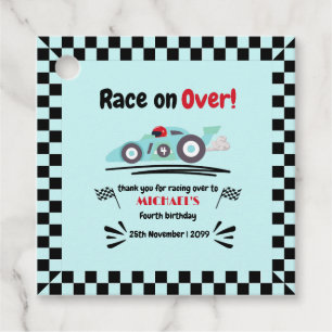 Any Age Birthday Race on Over Blue Race Car Favour Tags
