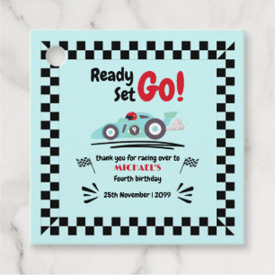 Any Age Birthday Ready Set Go Blue Race Car Favour Tags