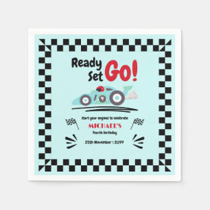Any Age Birthday Ready Set Go Blue Race Car Napkin