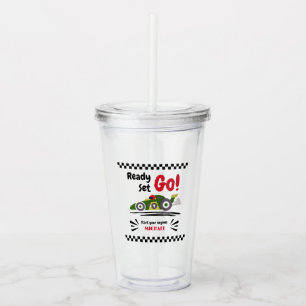 Any Age Birthday Ready Set Go Green Race Car Acrylic Tumbler