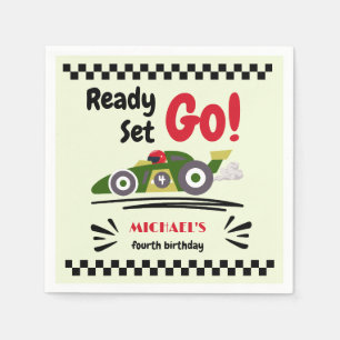 Any Age Birthday Ready Set Go Green Race Car Napkin