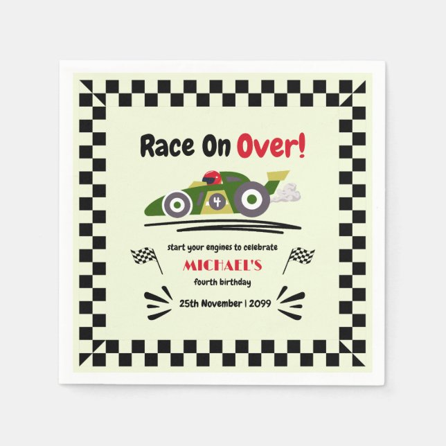Any Age Birthday Ready Set Go Green Race Car Napkin (Front)