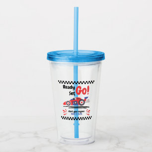 Any Age Birthday Ready Set Go Red Blue Race Car Acrylic Tumbler