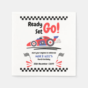 Any Age Birthday Ready Set Go Red Blue Race Car Napkin