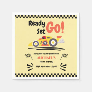 Any Age Birthday Ready Set Go Yellow Race Car Napkin