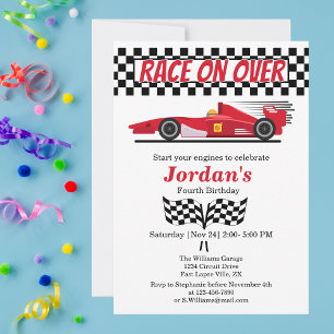 Any Age Birthday Red Formula Car Race on Over Invitation