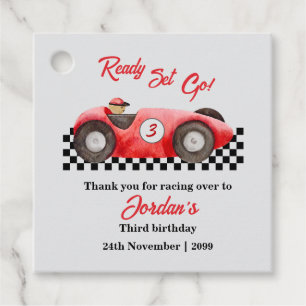 Any Age Birthday Red Race Car Ready Set Go  Favour Tags