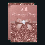 Any Age Birthday Rose Gold Glitter Diamond Bow Invitation<br><div class="desc">Elegant, personalised custom rose gold and blush birthday party invitations for women with glamourous rose gold faux glitter, sophisticated shiny printed rose gold bows and ribbons and pretty digital diamonds bling jewels and blush pink text on a deep rose gold gradient background. PLEASE NOTE: These are flat printed images -...</div>