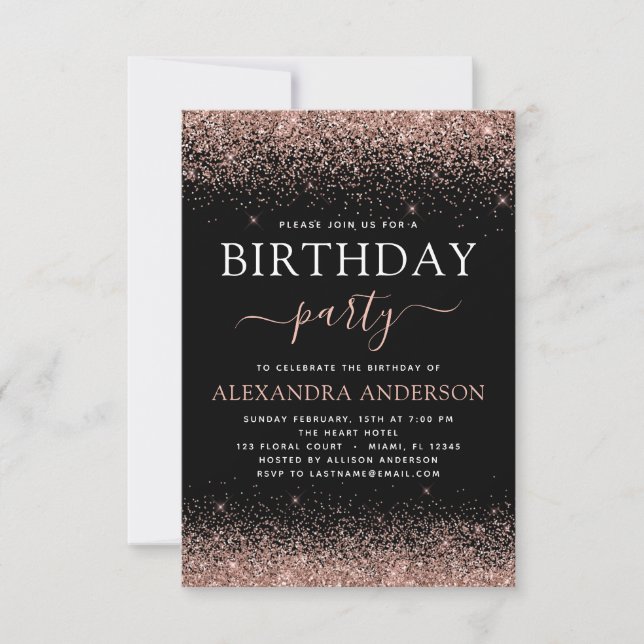 Any Age Birthday Rose Gold Pink Sparkle Glitter Invitation (Front)