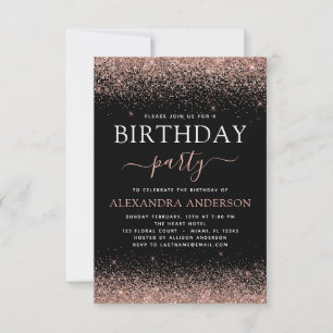 Any Age Birthday Rose Gold Pink Sparkle Glitter Invitation