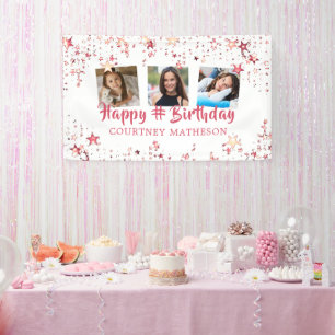 Any Age Birthday Rose Gold Stars 3 Photos Banner