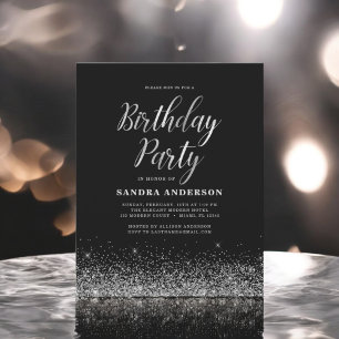 Any Age Birthday Silver Black Modern Glitter