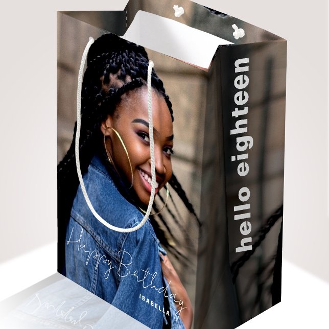Any Age Birthday Trendy Personalised Photo Medium Medium Gift Bag (Creator Uploaded)