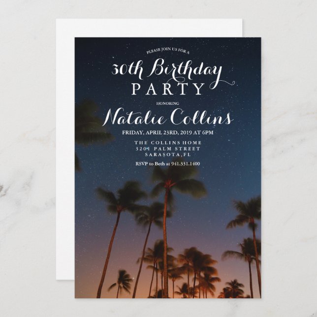 ANY AGE - Birthday Tropical Palm Tree Invitation (Front/Back)