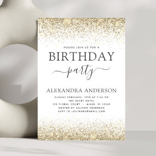 Any Age Birthday White Gold Glitter Modern Invitation