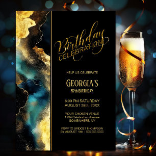 Any Age Black Gold Celestial Birthday Party Invitation