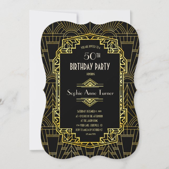ANY AGE Black & Gold Great Gatsby Birthday Party Invitation (Front)