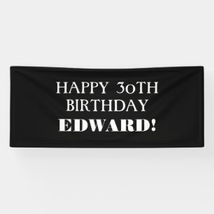 Any Age Black White Custom Happy Birthday Banner