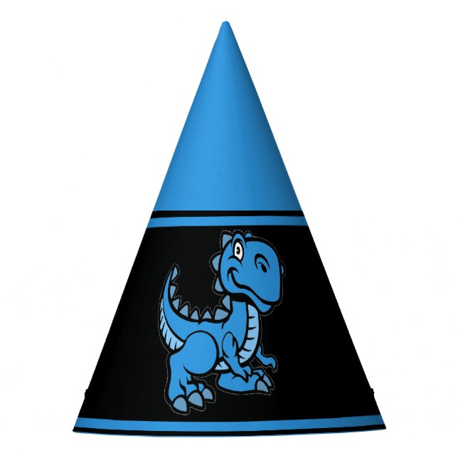 Any Age Blue and Black T Rex Dinosaur Birthday  Party Hat (Front)