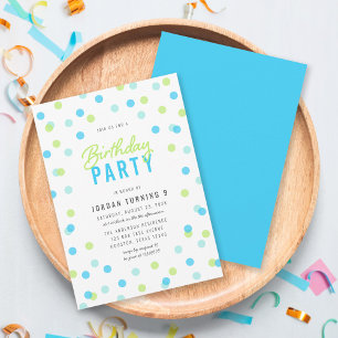 Any Age Blue Aqua Green Confetti Birthday Party Invitation
