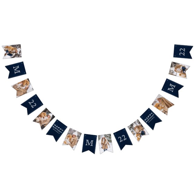 ANY AGE Blue Denim & White Initial Photo Birthday Bunting (All)