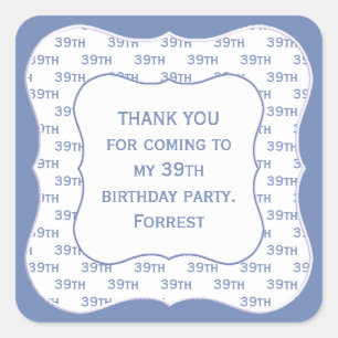 Any Age Blue Number Pattern Birthday Thank You Square Sticker