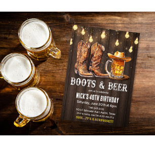 ANY AGE - Boots and Beer Birthday Invitation