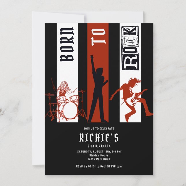 Any Age Born to Rock & Roll Rocker Birthday Party Invitation (Front)