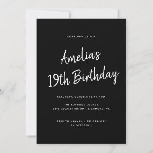 Any Age Brush Script Modern Black Birthday Invitation