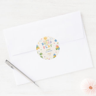 Any age, Building blocks kids birthday  Classic Round Sticker