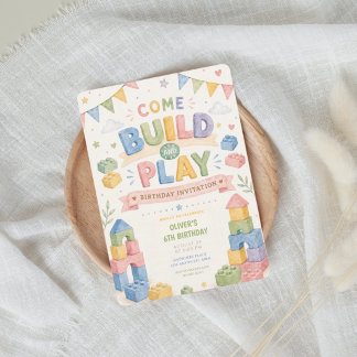 Any age, Building blocks kids birthday  Invitation