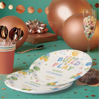 Any age, Building blocks kids birthday  Paper Plate