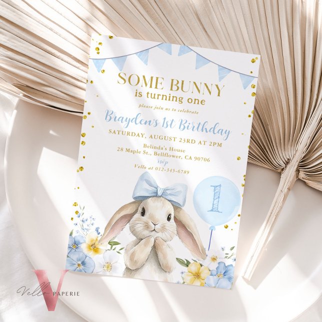 ANY AGE Bunny Pink Watercolor Wildflower Birthday  Invitation (Creator Uploaded)