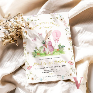 ANY AGE Bunny Pink Watercolor Wildflower Birthday Invitation