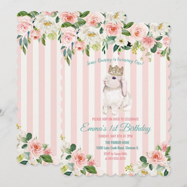 ANY AGE - Bunny Watercolor Birthday Invitation (Front/Back)