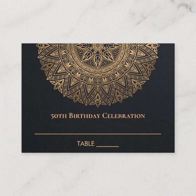 ANY AGE BURGUNDY GOLD ORNATE MANDALA 50TH BIRTHDAY PLACE CARD (Front)