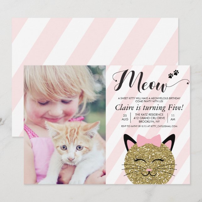 ANY AGE - Cat Kitten Photo Birthday Invitation (Front/Back)
