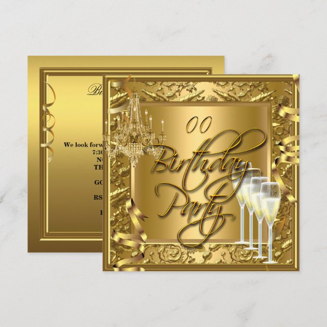 Any Age Celebration Gold on Gold Champagne Invitation (Front/Back)