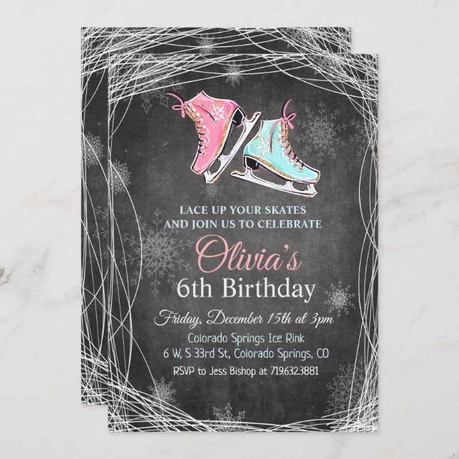 ANY AGE - Chalk Ice Skating Birthday Invitation (Front/Back)