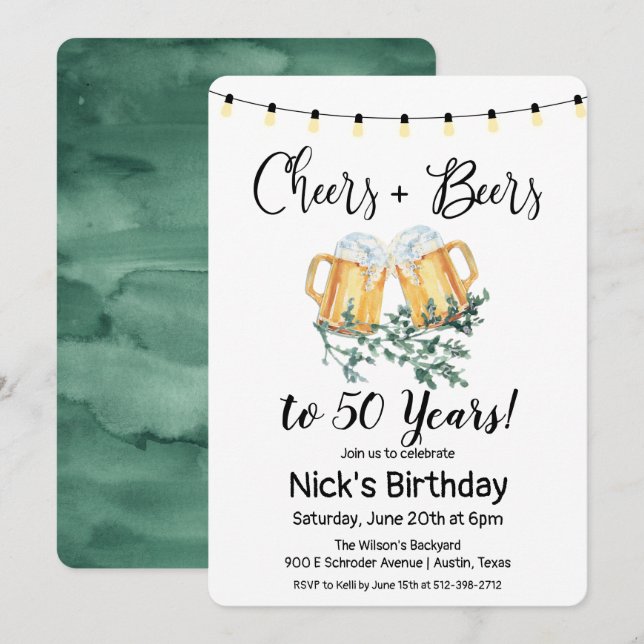 ANY AGE - Cheers and Beers Birthday Invitation (Front/Back)