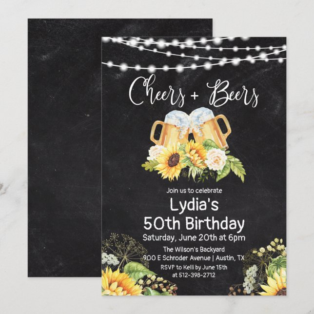 ANY AGE - Cheers and Beers Birthday Invitation (Front/Back)