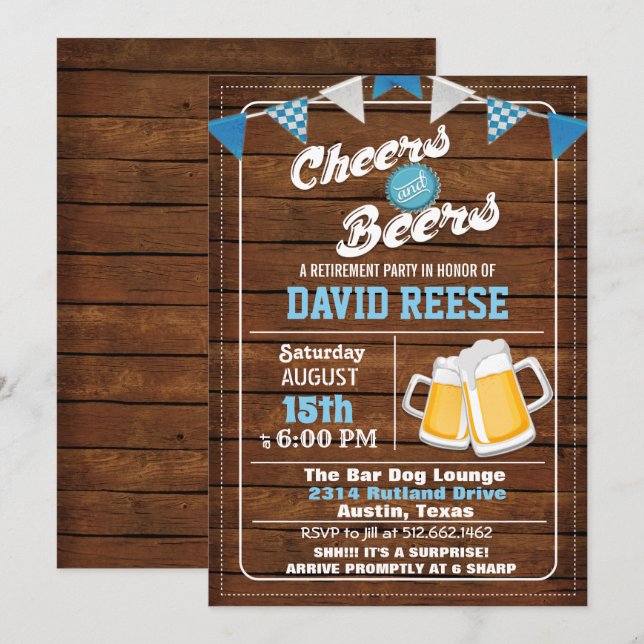 ANY AGE - Cheers and Beers Retirement Invitation (Front/Back)