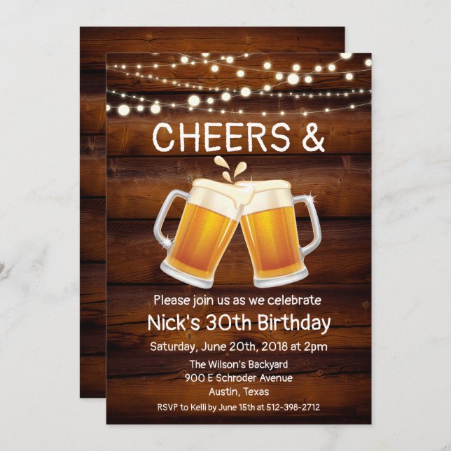 ANY AGE - Cheers & Beers Birthday Invitation (Front/Back)