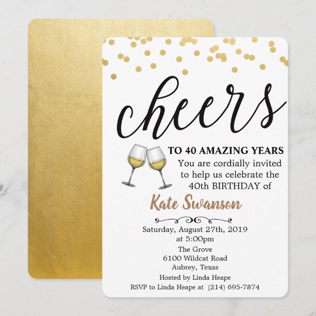 ANY AGE - Cheers Wine Birthday Invitation (Front/Back)